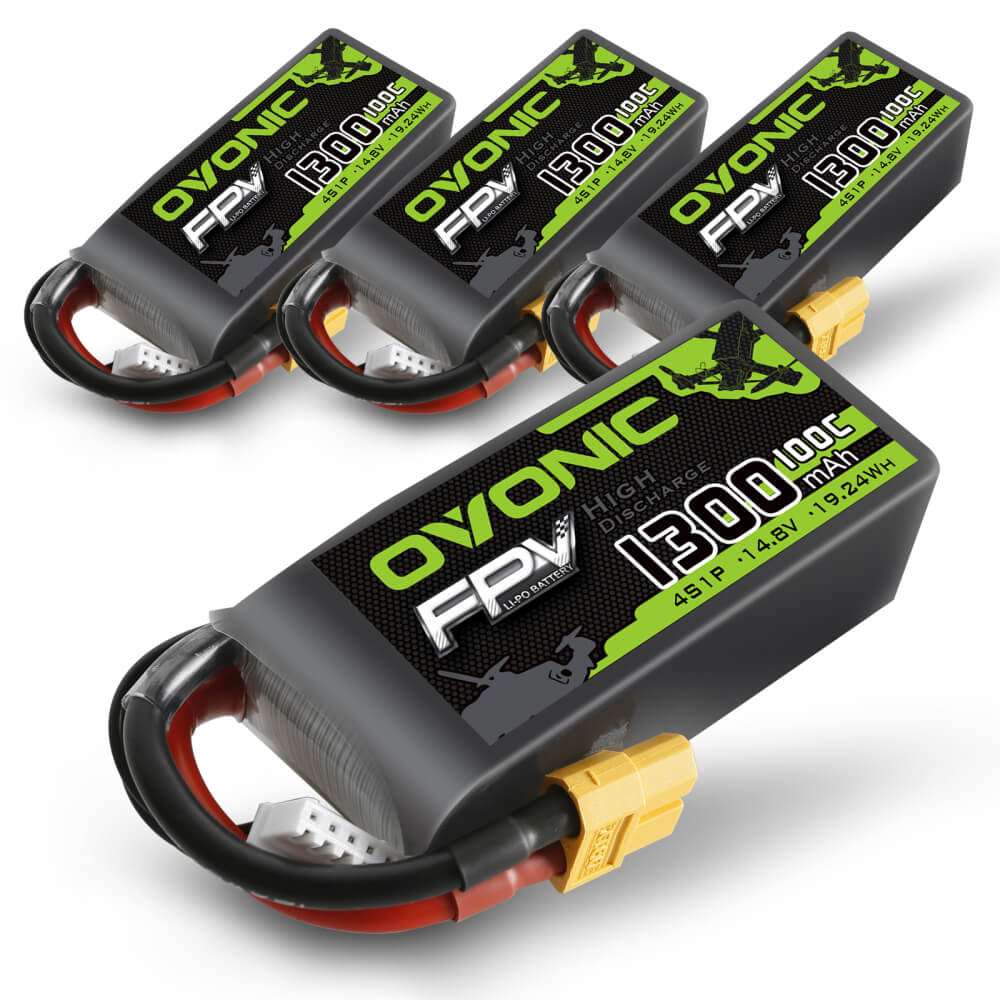 4×Ovonic 4S LiPo Battery Pack 300mAh 100C 14.8V with XT60 Plug for mini racing drone