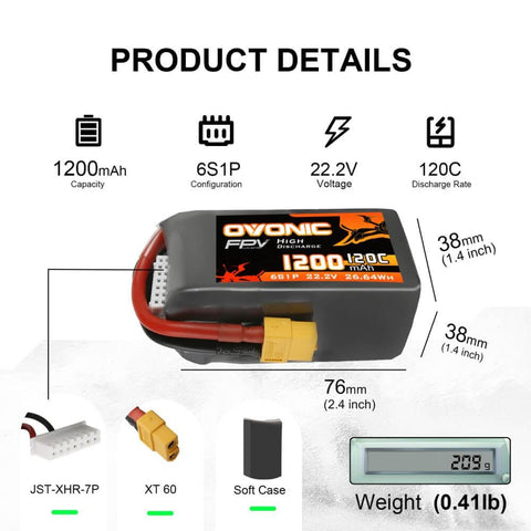 Ovonic 120C 22.2V 6S 1200mAh LiPo Battery for UAV