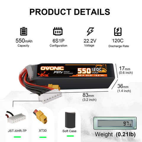 4×Ovonic 130C 550mAh 3S LiPo Battery 11.1V with XT30 Plug for Brushless FPV Drone Torrent 110 BetaPFV Beta 85X