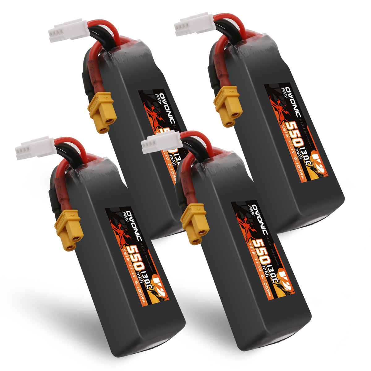 4×Ovonic 130C 550mAh 3S LiPo Battery 11.1V with XT30 Plug for Brushless FPV Drone Torrent 110 BetaPFV Beta 85X