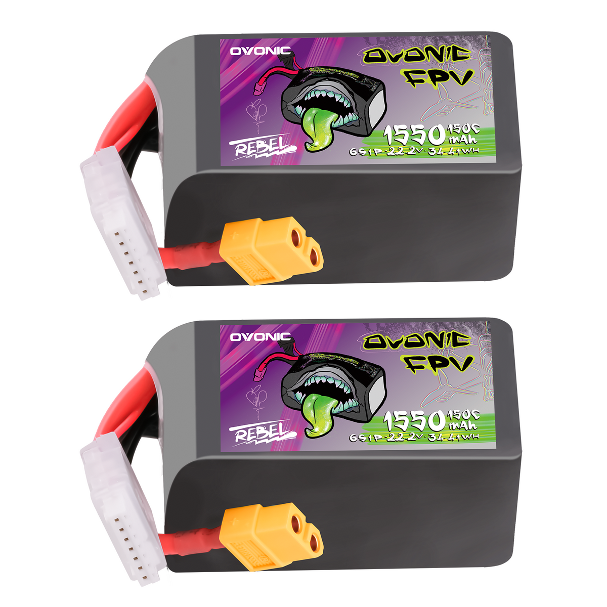 2×Ovonic Rebel 2.0 6S Lipo Battery 1550mAh 6S1P 150C 22.2V FPV LiPo Battery 