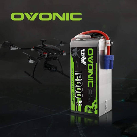 Ovonic 12000mAh 22.2V 6S 15C Lipo Battery with EC5 Plug for UAV Drone - Ampow