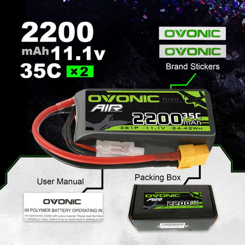 OVONIC 3S 35C 11.1V 2200mAh Short LiPo Battery Pack With XT60 Plug For Aircraft& Goggle