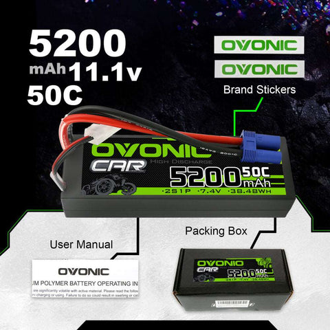 Ovonic 2S 5200mAh 50C 7.4V Hardcase LiPo Battery with EC5 Plug for 1/10 ARRMA Car