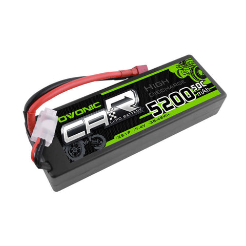 OVONIC 2S Lipo Battery Pack 5200mAh 50C 7.4V Hardcase with Deans Plug for 1/10 RC Car RC Trucks