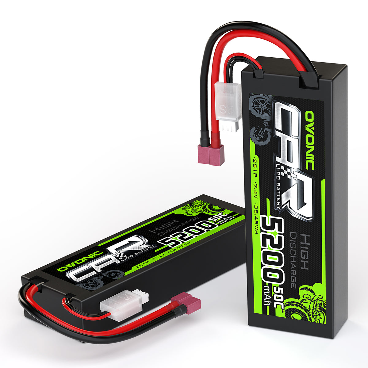 2×Ovonic 2S LiPo Battery 5200mAh 50C 7.4V Hard Case with Deans Plug for 1/8 RC cars