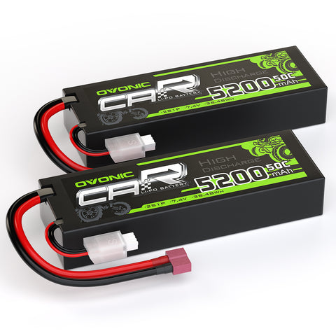 2×Ovonic 2S LiPo Battery 5200mAh 50C 7.4V Hard Case with Deans Plug for 1/8 RC cars