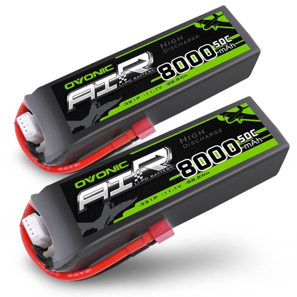 2×Ovonic 3S Lipo Battery 8000mAh 50C 11.1V with Deans Plug for 1/10 RC Monster Truck