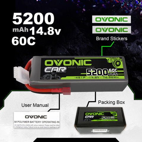 Ovonic 60C 4S1P 5200mAh 14.8V LiPo Battery for RC Car - XT60 Plug