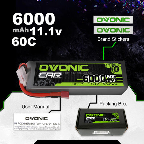 Ovonic 60C 3S1P 6000mAh 11.1V LiPo Battery for RC Car - XT60 Plug