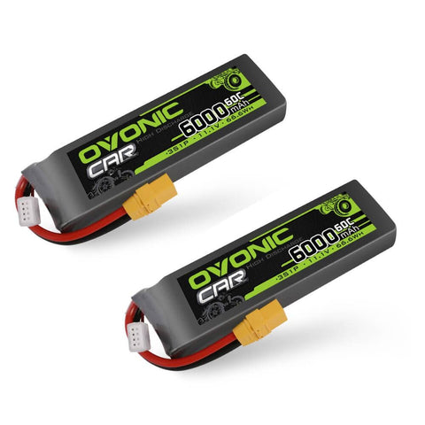 2x Ovonic 60C 3S1P 6000mAh 11.1V LiPo Battery for RC Car - XT90 Plug - Ampow