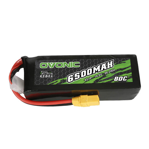 Ovonic Rebel 80C 14.8V 6500mAh 4S Lipo Battery For RC Car Truck Airplane ARRMA - XT90 Plug - Ampow