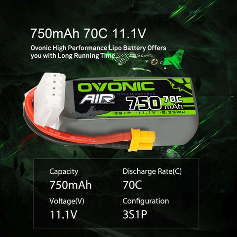 2×Ovonic 70C 3S 750mAh 11.1V LiPo Battery for RC Heli