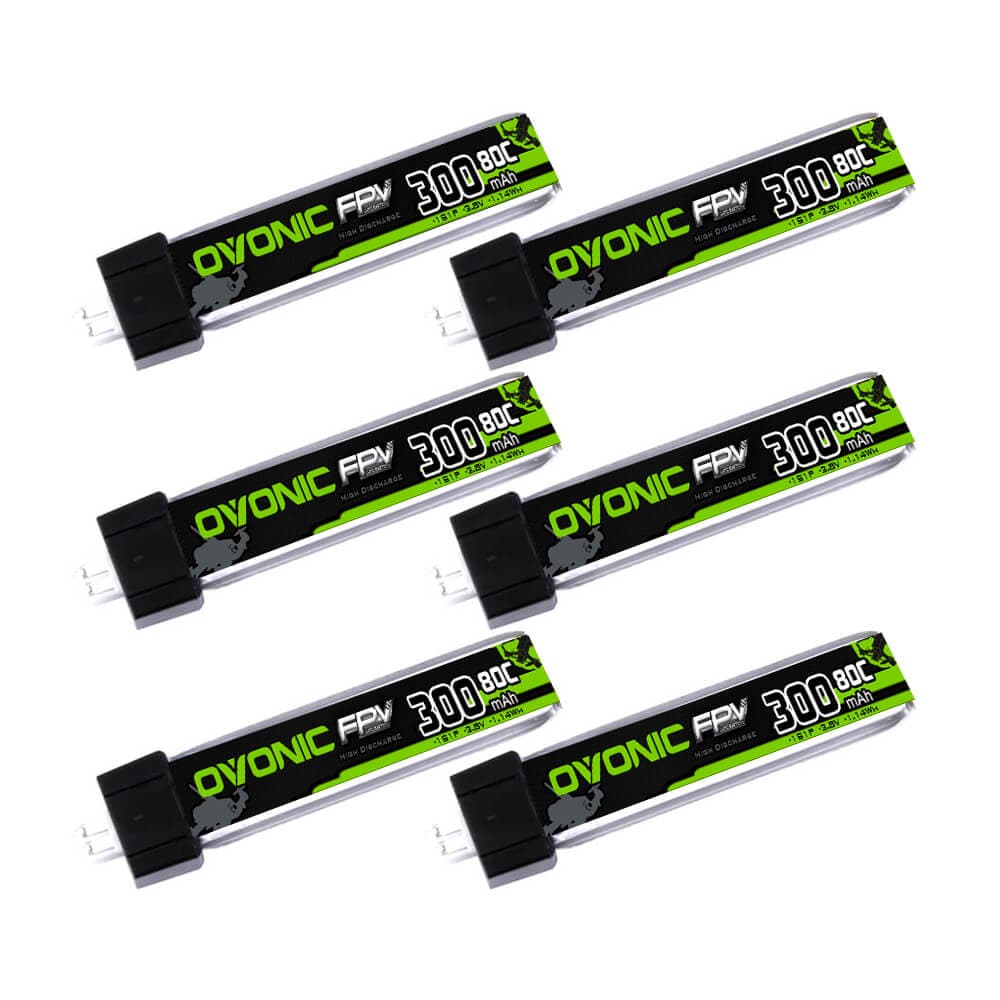 6×Ovonic 80C 1S 300mAh HV 3.8V LiPo Battery for FPV Tiny Whoop - PH2.0