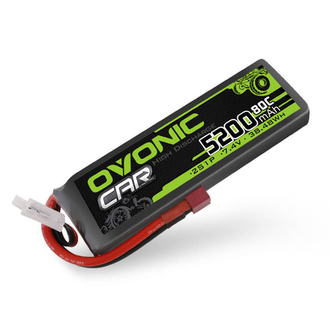 Ovonic 80C 2S1P 5200mAh 7.4V LiPo Battery for RC Car - Deans Plug