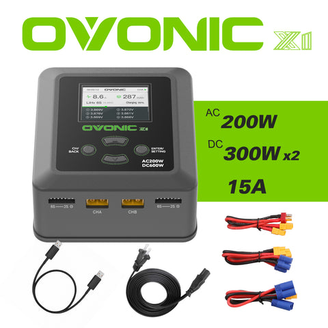 Ovonic X1 Dual Channel LiPo Charger AC200W/DC300Wx2 Lipo Battery Balance Charger