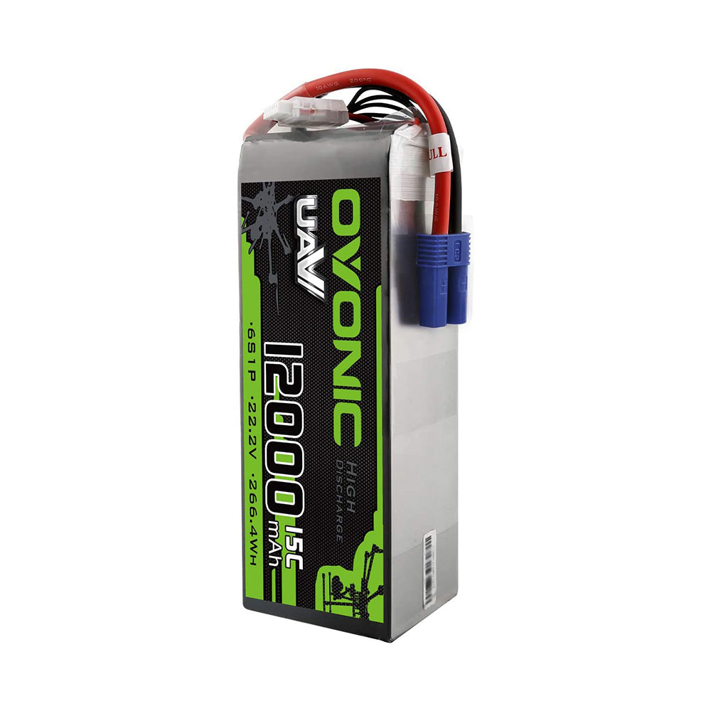 Ovonic 12000mAh 22.2V 6S 15C Lipo Battery with EC5 Plug for UAV Drone - Ampow