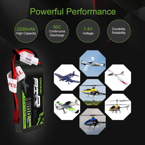 [2 Packs]  Ovonic 2S Lipo Battery Pack 1000mAh 50C 7.4V with JST Plug for RC helicopter - Ampow