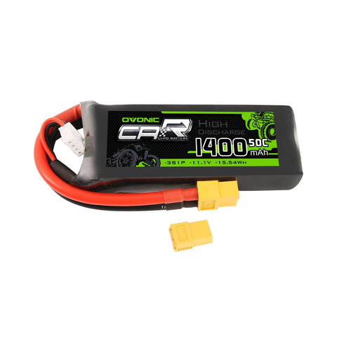 OVONIC 11.1V 1400mAh 3S 50C Lipo Battery with XT60 & Trx Plug for 1/16 TRA Cars - Ampow