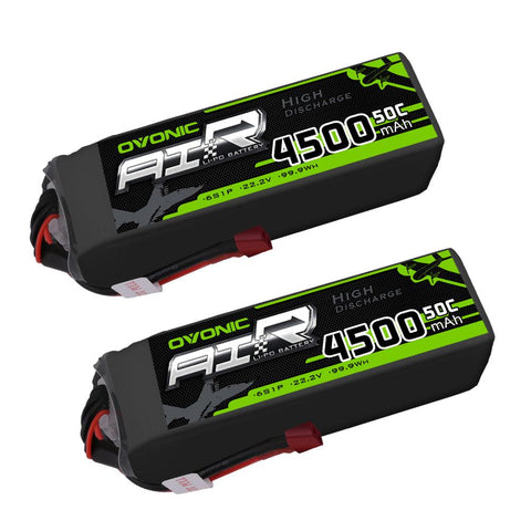 [2 Packs]OVONIC 6S LiPo Battery 4500mAh 50C 22.2V with Deans Plug for RC Plane - Ampow