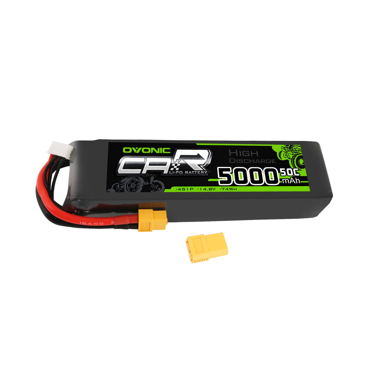 OVONIC 14.8V 5000mAh 4S1P 50C Lipo Battery with XT60 & Trx Plug for RC Car Trucks - Ampow