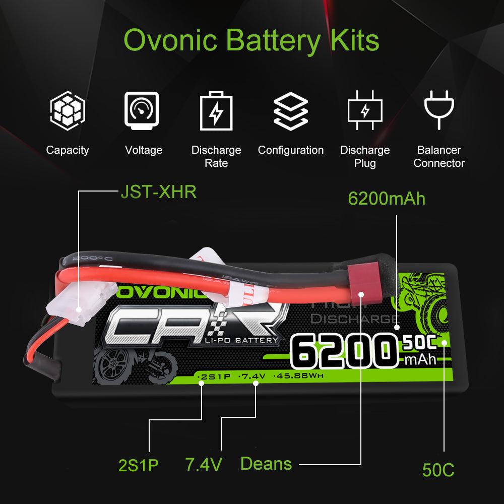 OVONIC 7.4V 2200mAh 2S1P 50C Lipo Battery with XT60 & Trx Plug