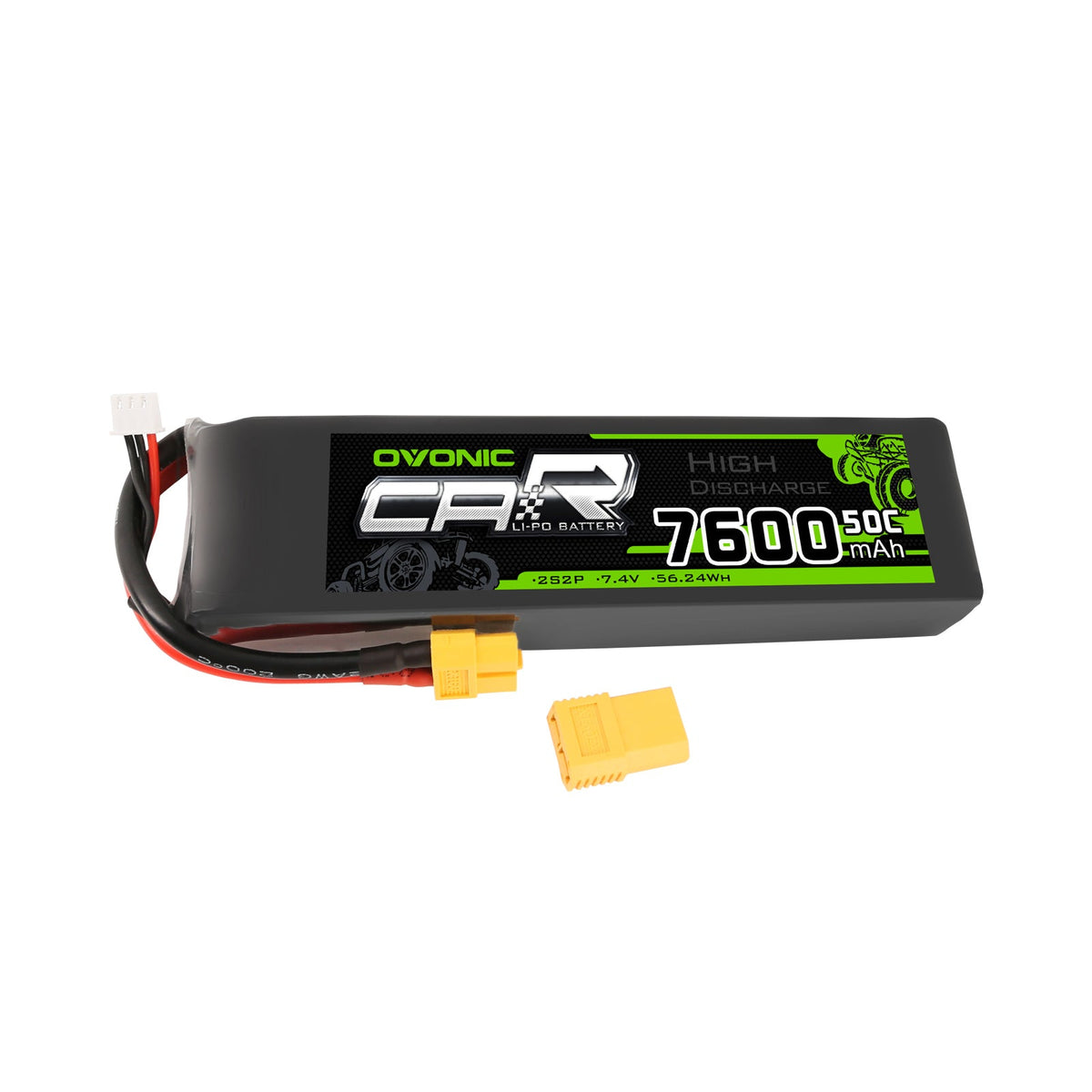 OVONIC 7.4V 7600mAh 2S2P 50C Lipo Battery with XT60 & Trx Plug for RC Car Trucks - Ampow