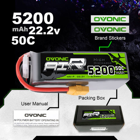 OVONIC 6S LiPo Battery 5200mAh 50C 22.2V with XT90 Plug for X-Class Drone 